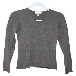 Ellen Tracy Sz medium fine merino wool Gray Fitted raw hem sweater l/s cropped
